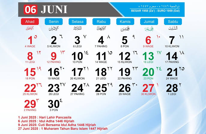 Daftar Tanggal Merah di Bulan Juni, Berikut Rinciannya